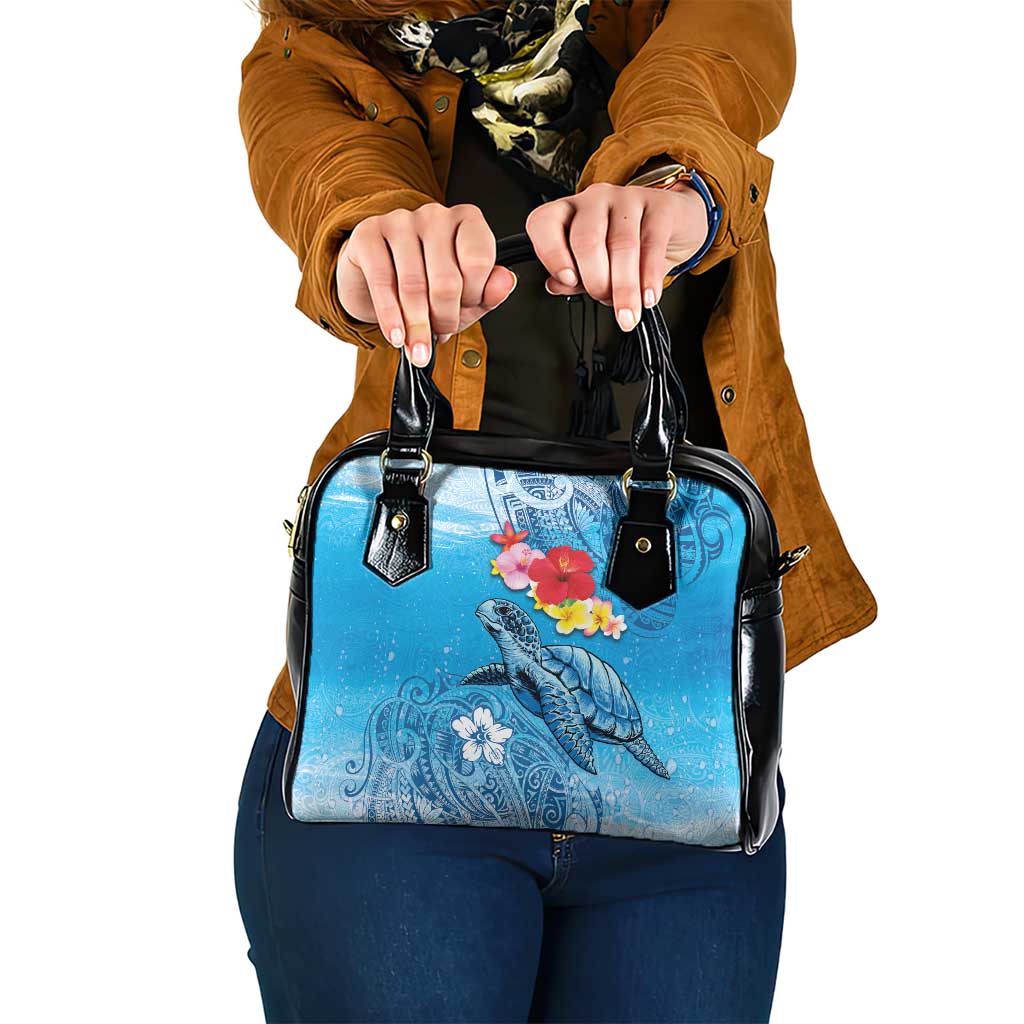 Hawaii Sea Turtle and Tropical Flowers Shoulder Handbag Polynesian Tattoo Undersea Vibe LT03 One Size Blue - Polynesian Pride