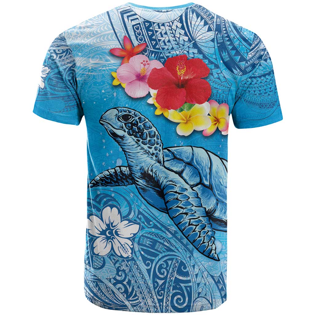 Hawaii Sea Turtle and Tropical Flowers T Shirt Polynesian Tattoo Undersea Vibe LT03 - Polynesian Pride