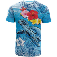 Hawaii Sea Turtle and Tropical Flowers T Shirt Polynesian Tattoo Undersea Vibe LT03 - Polynesian Pride