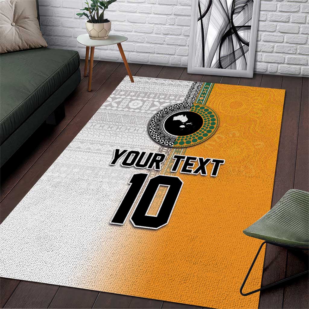 Custom Fiji and Australia Rugby Area Rug Aboriginal and Fijian Masi Pattern LT03 White - Polynesian Pride