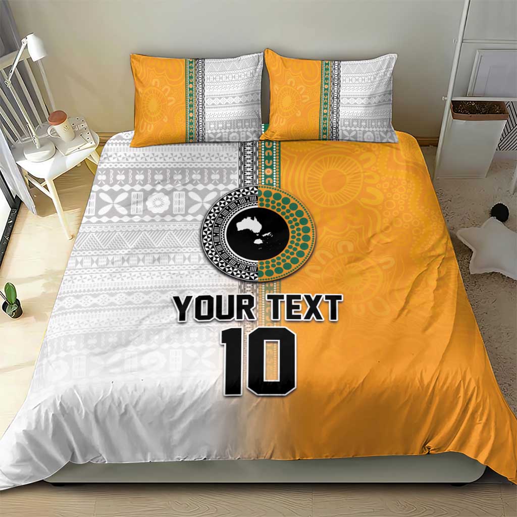 Custom Fiji and Australia Rugby Bedding Set Aboriginal and Fijian Masi Pattern LT03 - Polynesian Pride