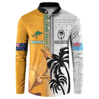Custom Fiji and Australia Rugby Button Sweatshirt Aboriginal and Fijian Masi Pattern LT03 White - Polynesian Pride