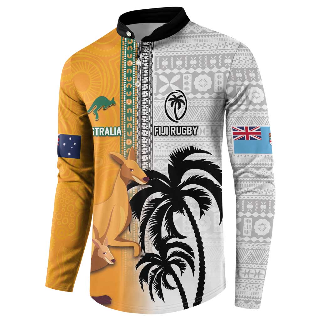 Custom Fiji and Australia Rugby Button Sweatshirt Aboriginal and Fijian Masi Pattern LT03 - Polynesian Pride