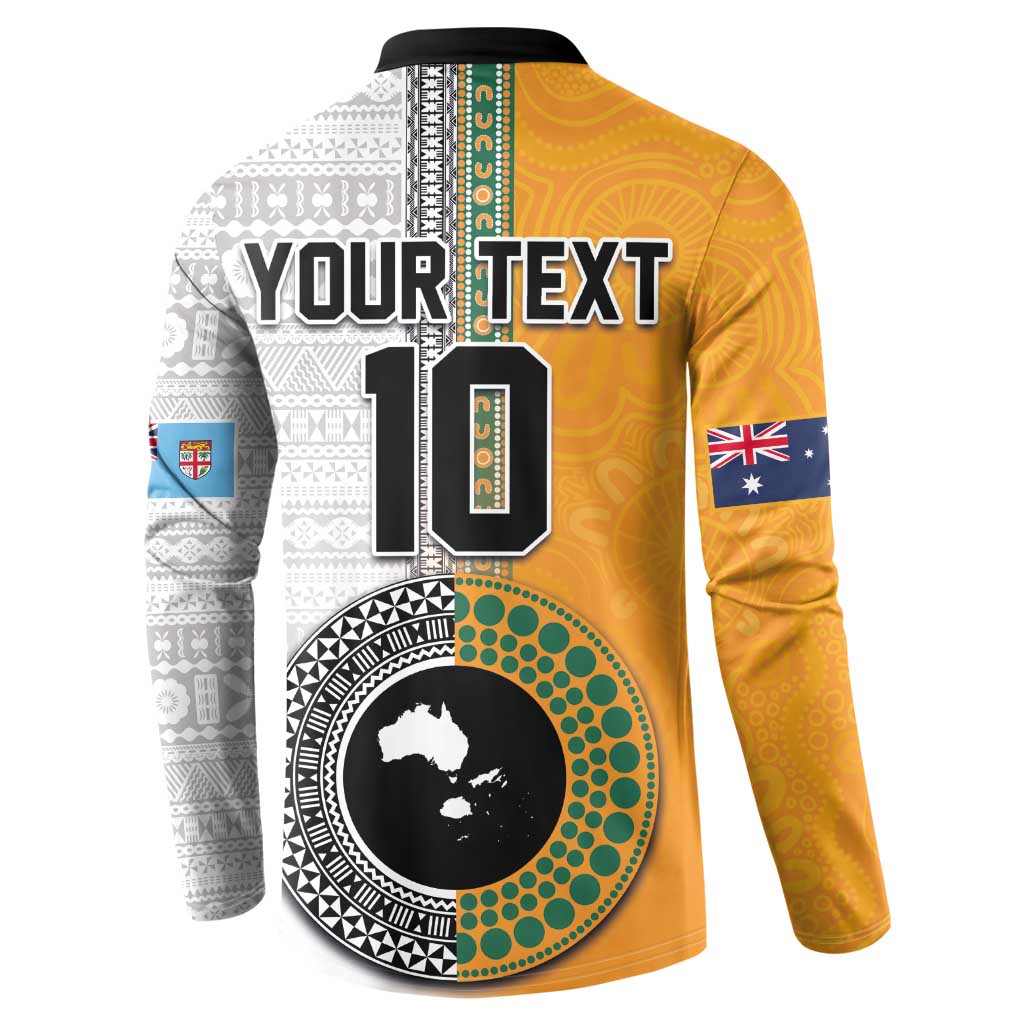 Custom Fiji and Australia Rugby Button Sweatshirt Aboriginal and Fijian Masi Pattern LT03 - Polynesian Pride