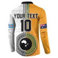 Custom Fiji and Australia Rugby Button Sweatshirt Aboriginal and Fijian Masi Pattern LT03 - Polynesian Pride