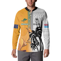 Custom Fiji and Australia Rugby Button Sweatshirt Aboriginal and Fijian Masi Pattern LT03 - Polynesian Pride