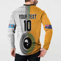 Custom Fiji and Australia Rugby Button Sweatshirt Aboriginal and Fijian Masi Pattern LT03 - Polynesian Pride