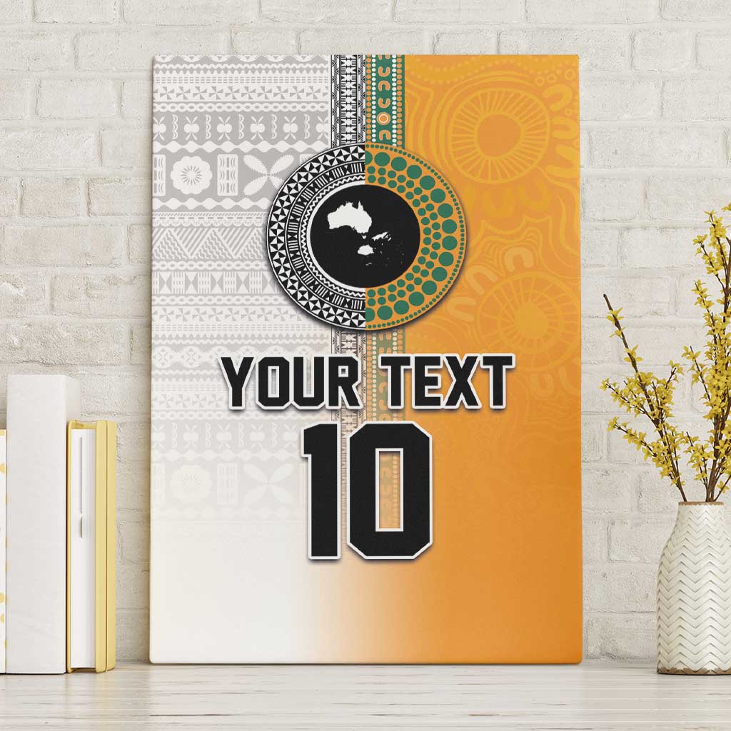 Custom Fiji and Australia Rugby Canvas Wall Art Aboriginal and Fijian Masi Pattern LT03 Without Frame White - Polynesian Pride