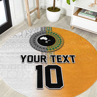 Custom Fiji and Australia Rugby Round Carpet Aboriginal and Fijian Masi Pattern LT03 White - Polynesian Pride