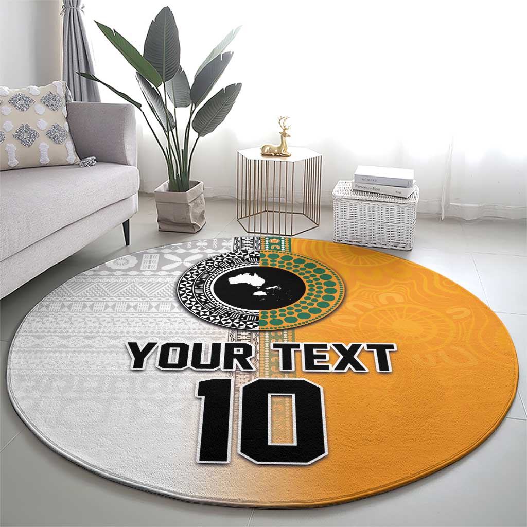 Custom Fiji and Australia Rugby Round Carpet Aboriginal and Fijian Masi Pattern LT03 - Polynesian Pride