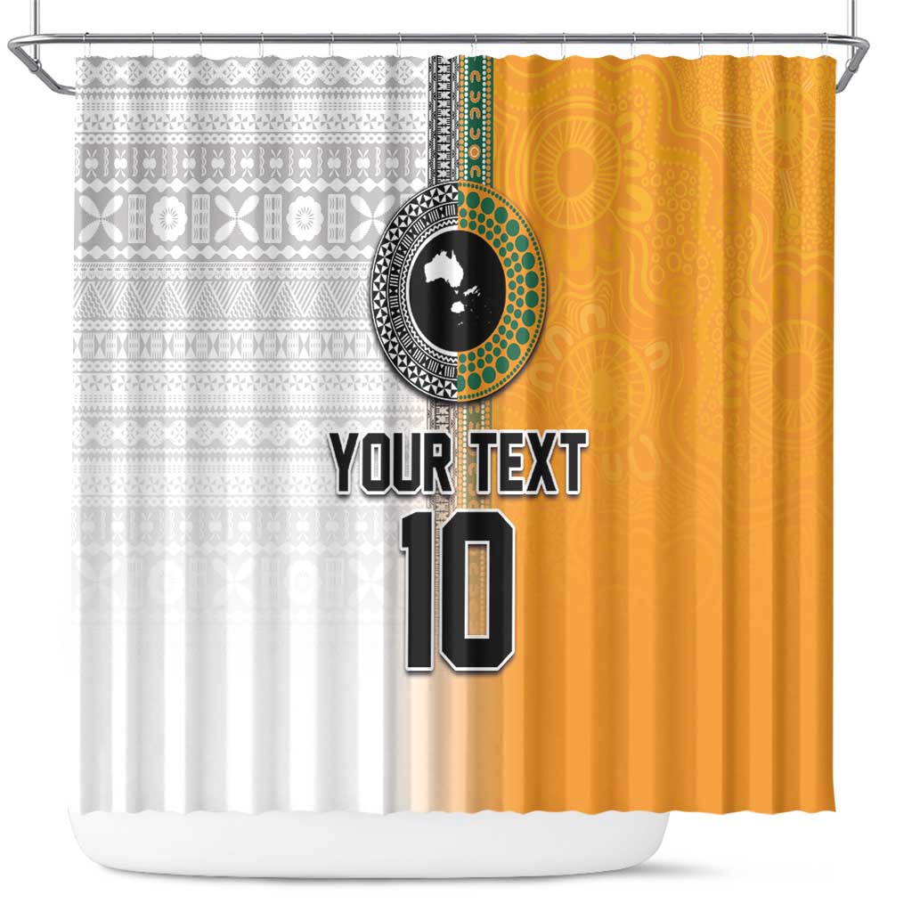 Custom Fiji and Australia Rugby Shower Curtain Aboriginal and Fijian Masi Pattern