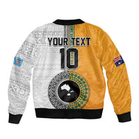 Custom Fiji and Australia Rugby Sleeve Zip Bomber Jacket Aboriginal and Fijian Masi Pattern LT03 - Polynesian Pride