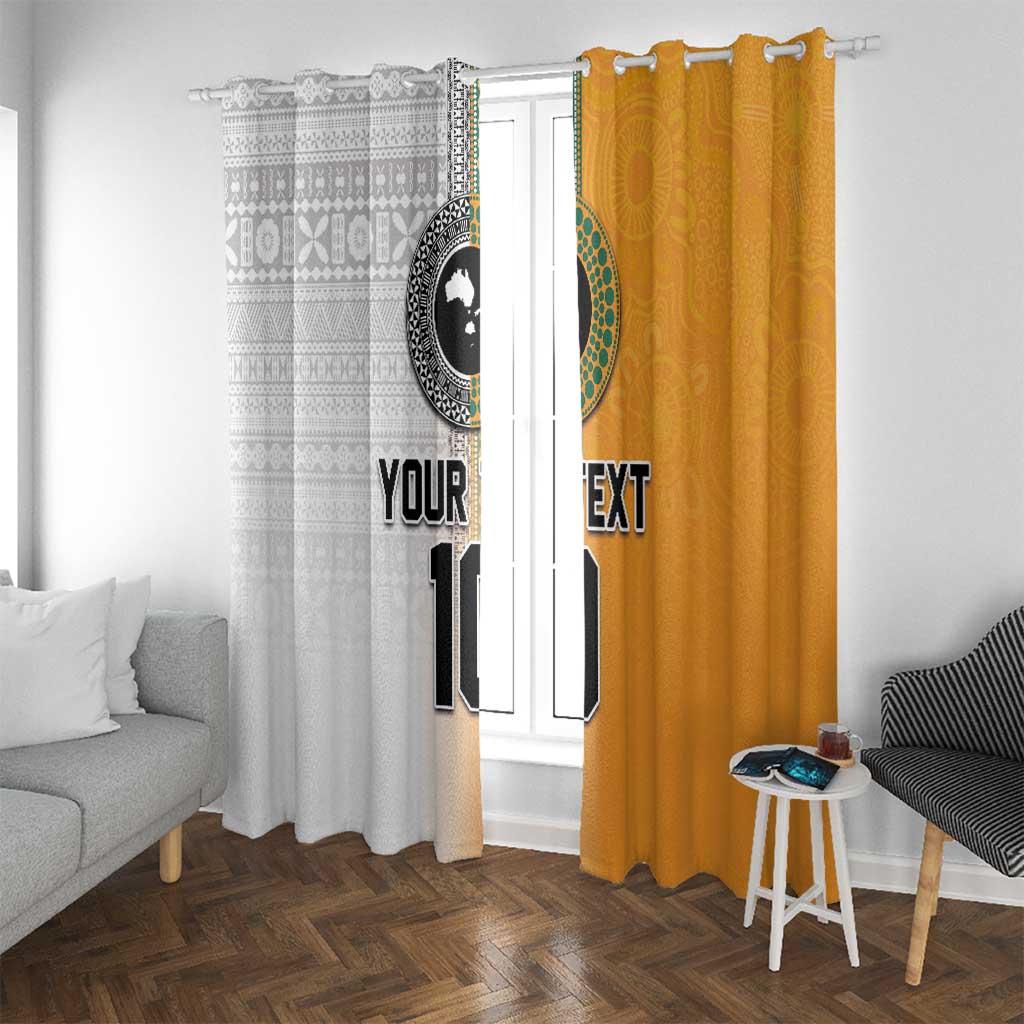 Custom Fiji and Australia Rugby Window Curtain Aboriginal and Fijian Masi Pattern LT03 With Grommets White - Polynesian Pride