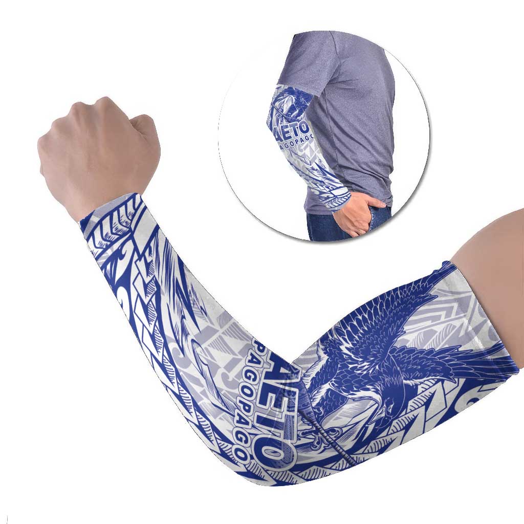 American Samoa Pago Pago Aeto Arm Sleeves Wingstyle Blue-White Color LT03 Set of 2 White - Polynesian Pride