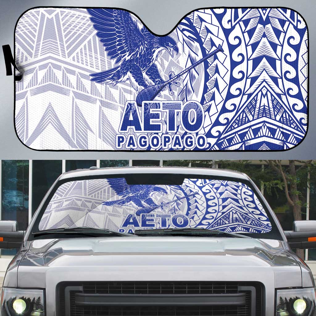 American Samoa Pago Pago Aeto Auto Sun Shade Wingstyle Blue-White Color LT03 White - Polynesian Pride