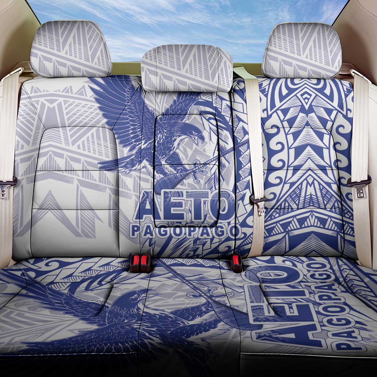 American Samoa Pago Pago Aeto Back Car Seat Cover Wingstyle Blue-White Color LT03 One Size White - Polynesian Pride