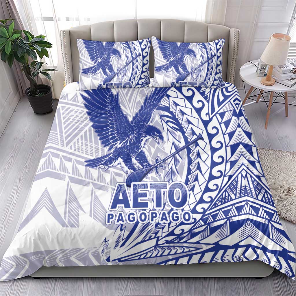 American Samoa Pago Pago Aeto Bedding Set Wingstyle Blue-White Color LT03 - Polynesian Pride