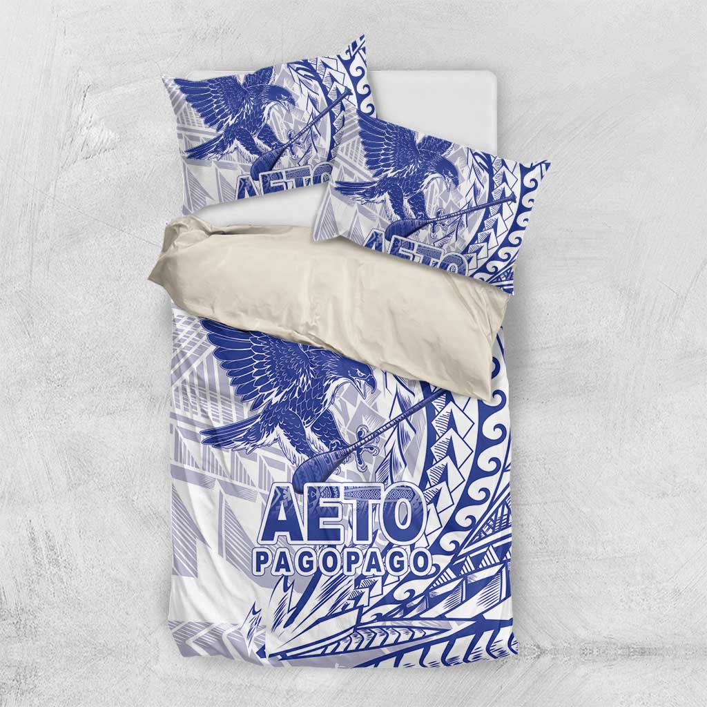American Samoa Pago Pago Aeto Bedding Set Wingstyle Blue-White Color LT03 US Twin 172cm x 218cm White - Polynesian Pride