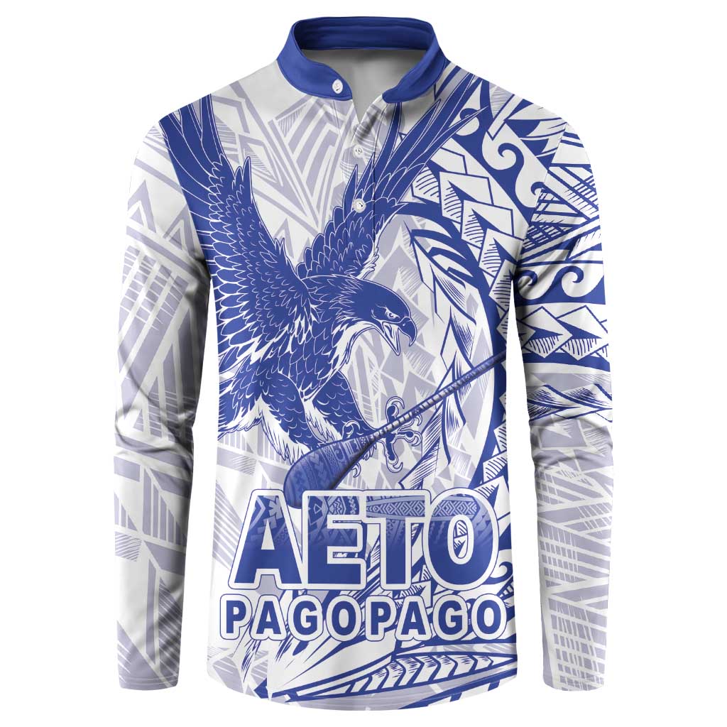 American Samoa Pago Pago Aeto Button Sweatshirt Wingstyle Blue-White Color LT03 White - Polynesian Pride