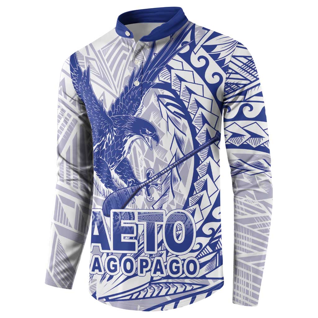 American Samoa Pago Pago Aeto Button Sweatshirt Wingstyle Blue-White Color LT03 - Polynesian Pride