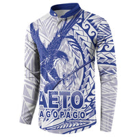 American Samoa Pago Pago Aeto Button Sweatshirt Wingstyle Blue-White Color LT03 - Polynesian Pride