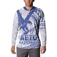American Samoa Pago Pago Aeto Button Sweatshirt Wingstyle Blue-White Color LT03 - Polynesian Pride