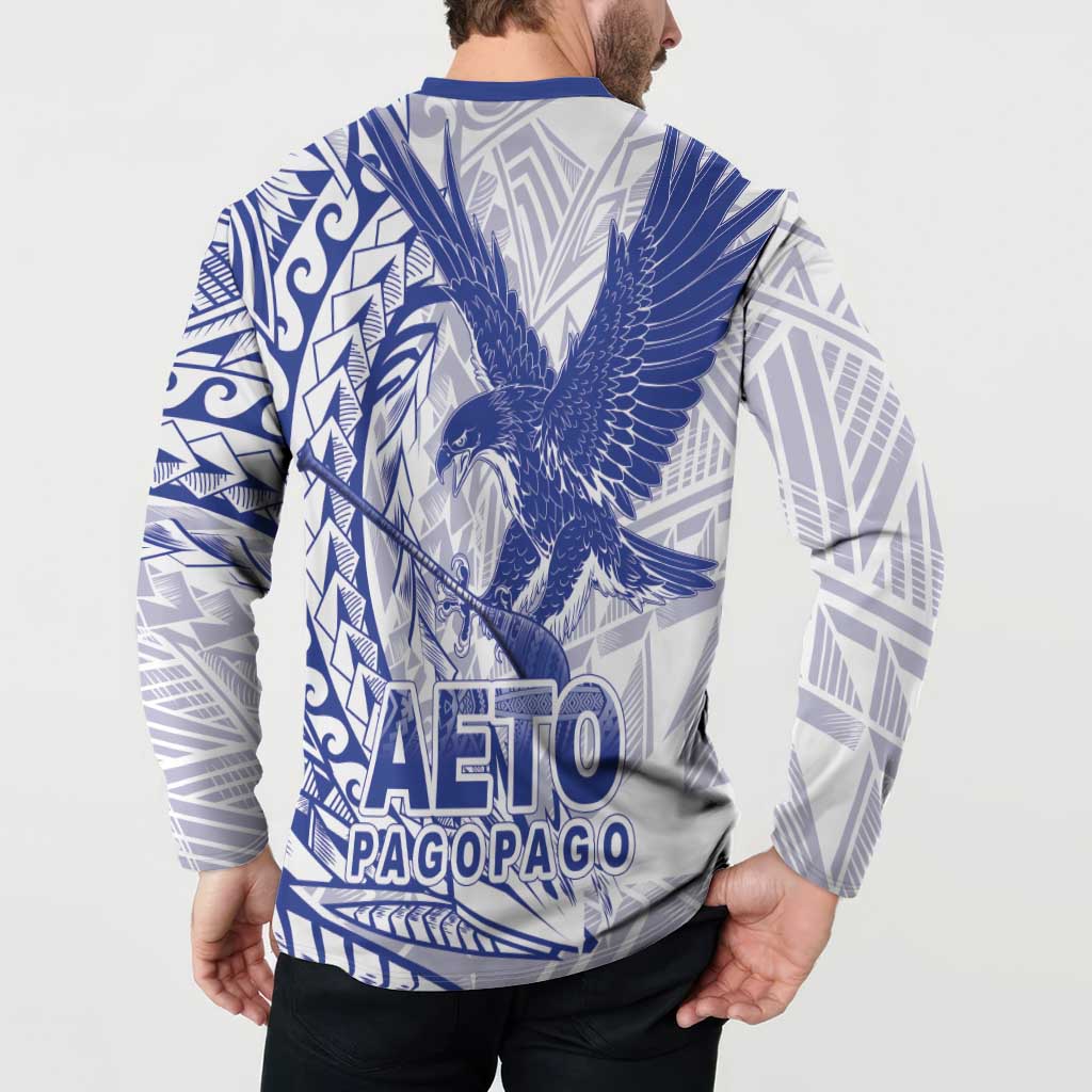 American Samoa Pago Pago Aeto Button Sweatshirt Wingstyle Blue-White Color LT03 - Polynesian Pride