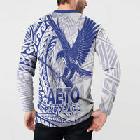 American Samoa Pago Pago Aeto Button Sweatshirt Wingstyle Blue-White Color LT03 - Polynesian Pride