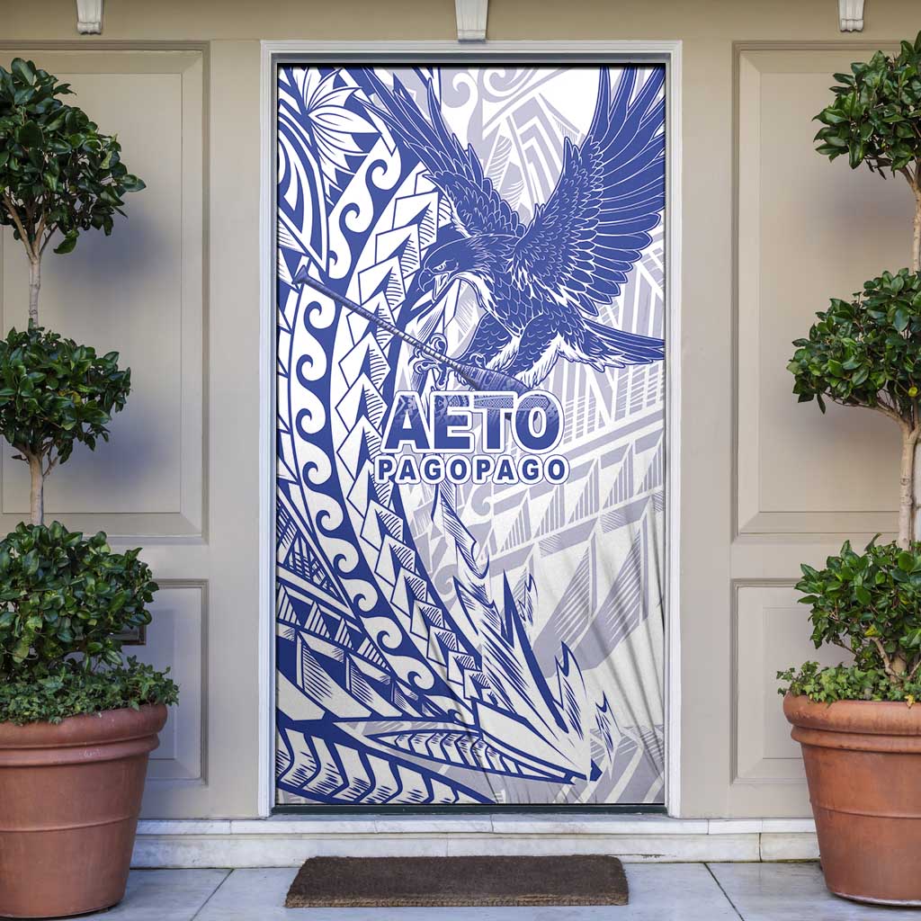 American Samoa Pago Pago Aeto Door Cover Wingstyle Blue-White Color LT03 White - Polynesian Pride