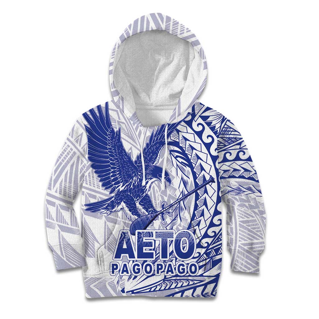American Samoa Pago Pago Aeto Kid Hoodie Wingstyle Blue-White Color LT03 Hoodie White - Polynesian Pride