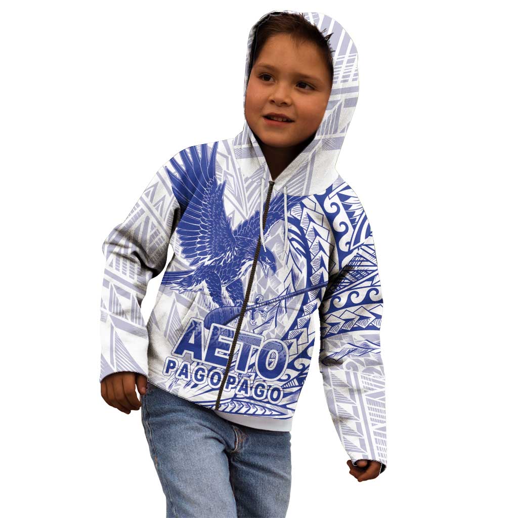 American Samoa Pago Pago Aeto Kid Hoodie Wingstyle Blue-White Color LT03 - Polynesian Pride