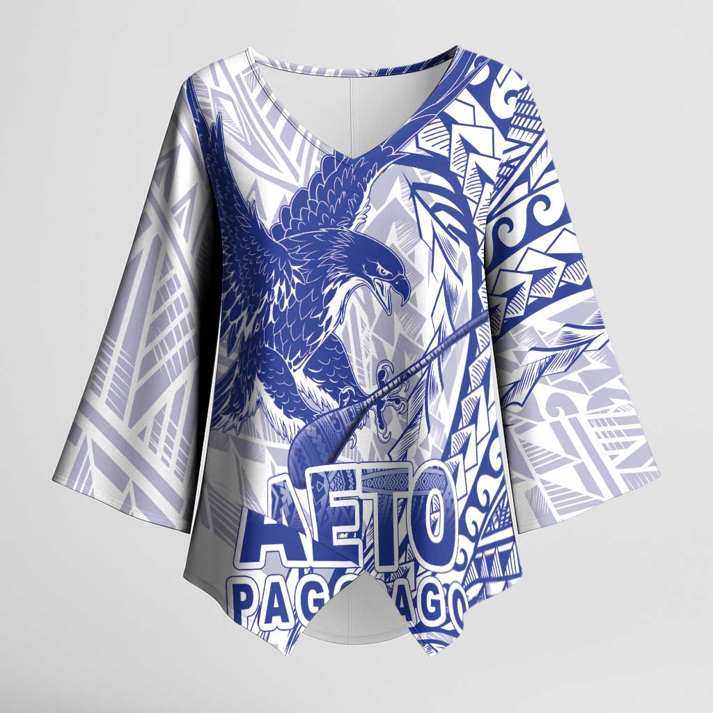 American Samoa Pago Pago Aeto Kimono Sleeve Blouse Wingstyle Blue-White Color LT03 Female White - Polynesian Pride