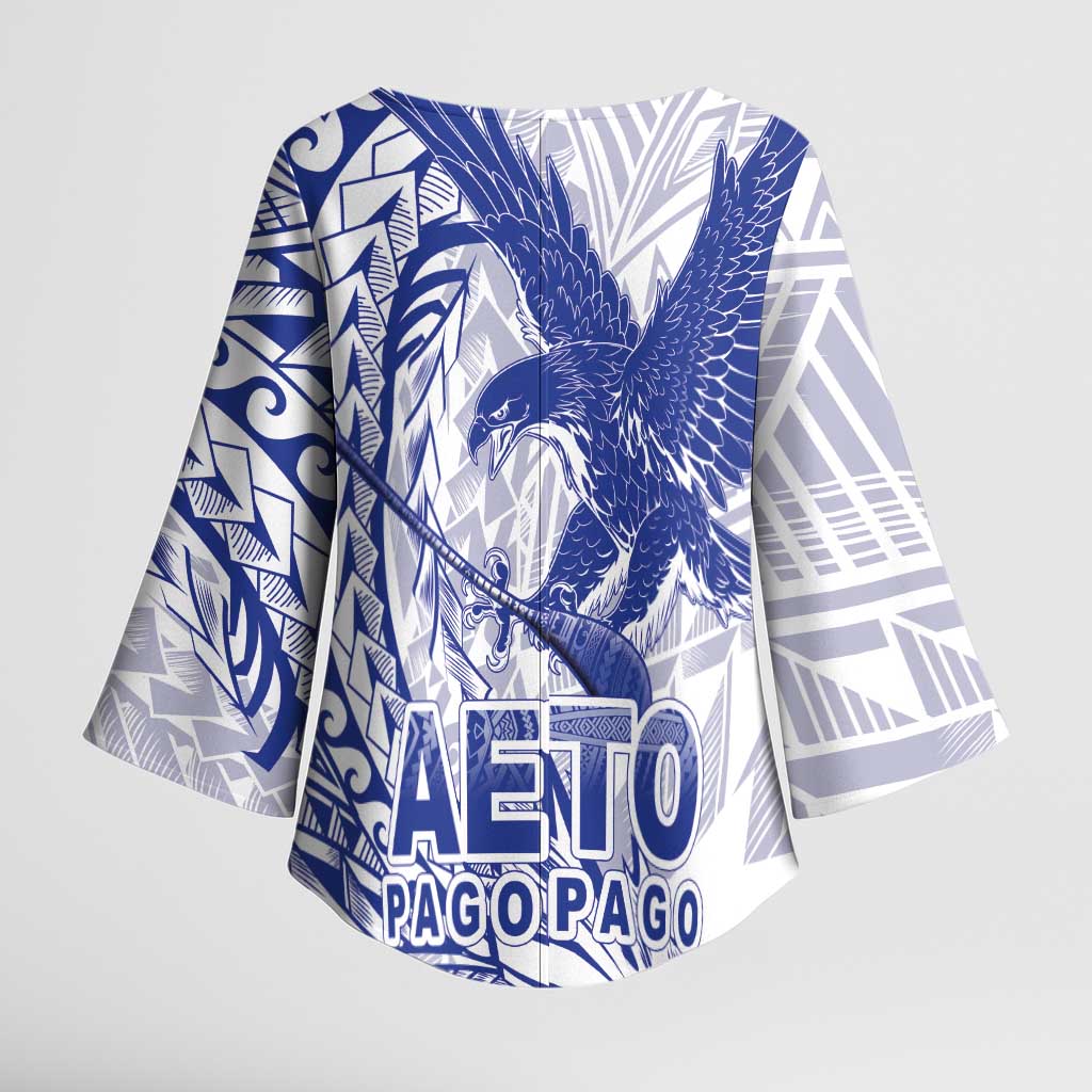 American Samoa Pago Pago Aeto Kimono Sleeve Blouse Wingstyle Blue-White Color LT03 - Polynesian Pride