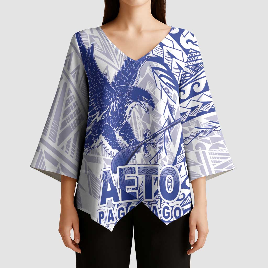 American Samoa Pago Pago Aeto Kimono Sleeve Blouse Wingstyle Blue-White Color LT03 - Polynesian Pride