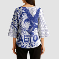 American Samoa Pago Pago Aeto Kimono Sleeve Blouse Wingstyle Blue-White Color LT03 - Polynesian Pride