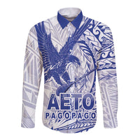 American Samoa Pago Pago Aeto Long Sleeve Button Shirt Wingstyle Blue-White Color LT03 Unisex White - Polynesian Pride