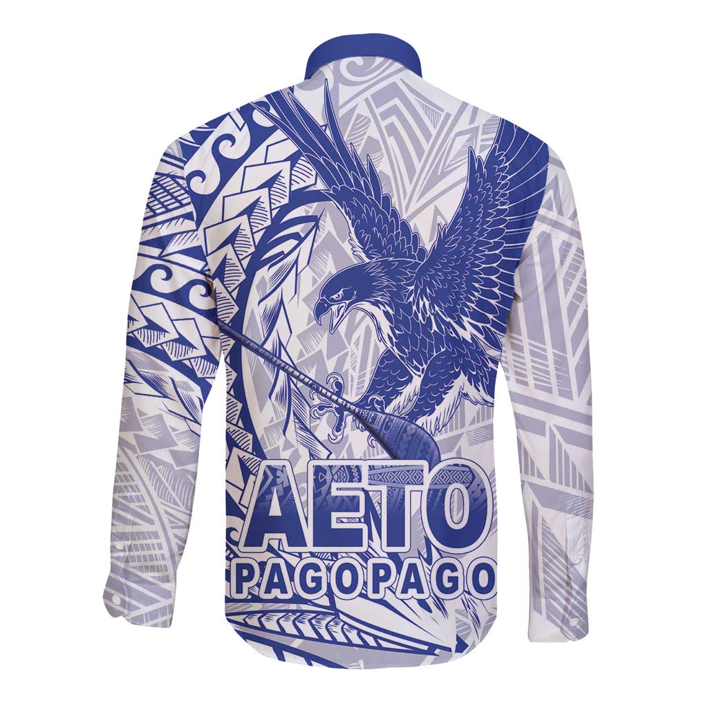 American Samoa Pago Pago Aeto Long Sleeve Button Shirt Wingstyle Blue-White Color LT03 - Polynesian Pride