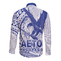 American Samoa Pago Pago Aeto Long Sleeve Button Shirt Wingstyle Blue-White Color LT03 - Polynesian Pride