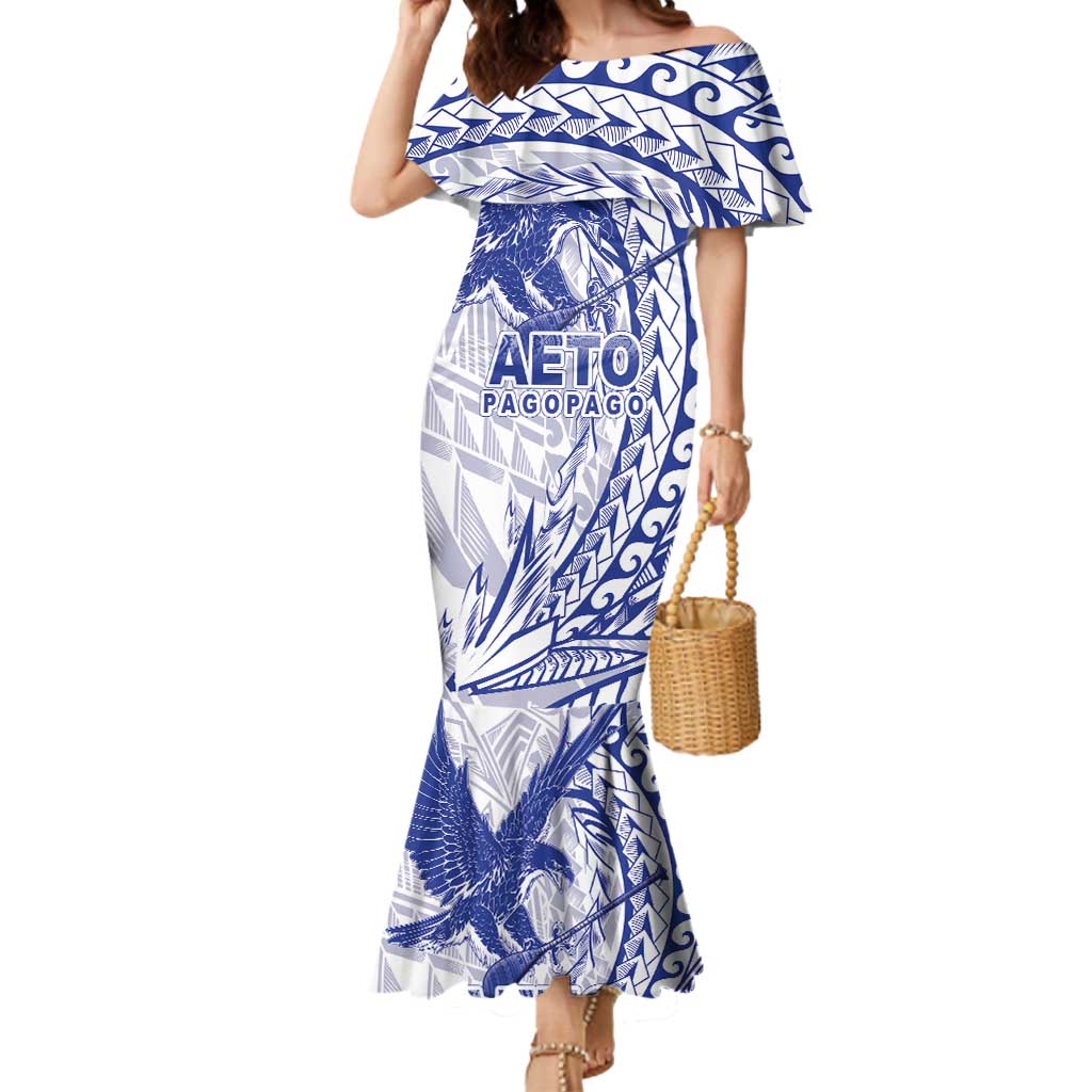 American Samoa Pago Pago Aeto Mermaid Dress Wingstyle Blue-White Color LT03 Women White - Polynesian Pride
