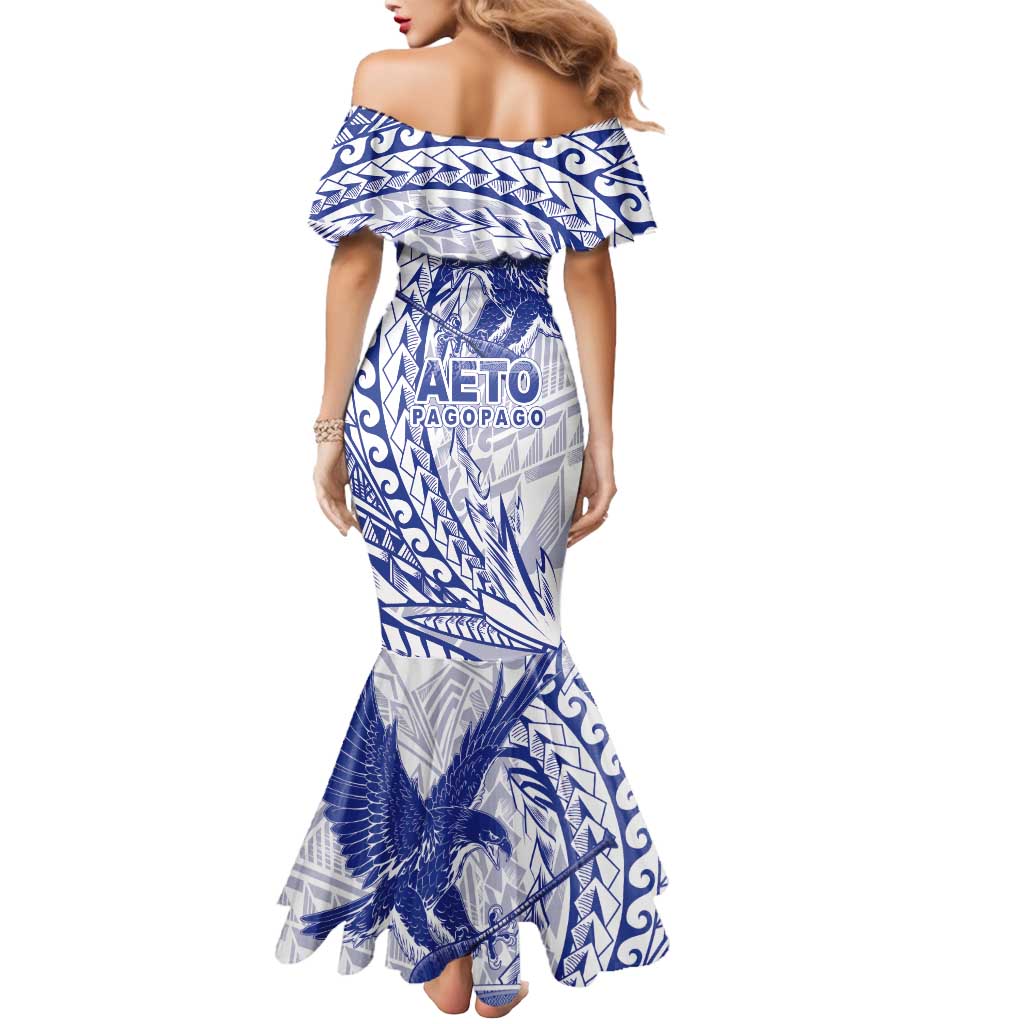 American Samoa Pago Pago Aeto Mermaid Dress Wingstyle Blue-White Color LT03 - Polynesian Pride