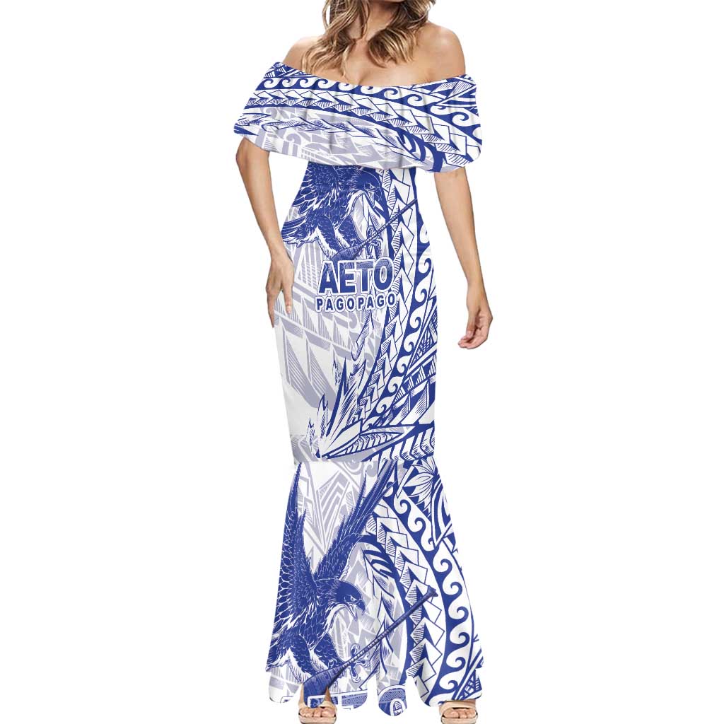 American Samoa Pago Pago Aeto Mermaid Dress Wingstyle Blue-White Color LT03 - Polynesian Pride