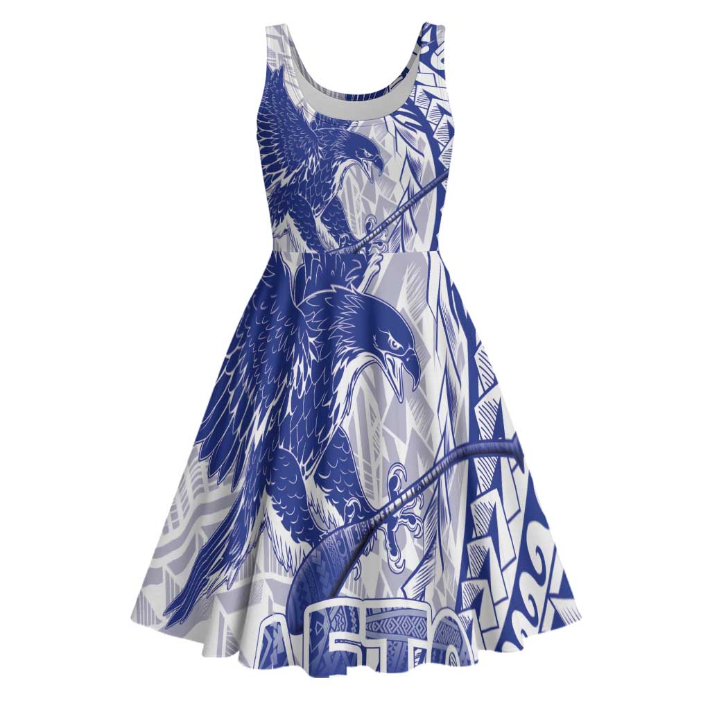 American Samoa Pago Pago Aeto Midi Dress Wingstyle Blue-White Color LT03 White - Polynesian Pride