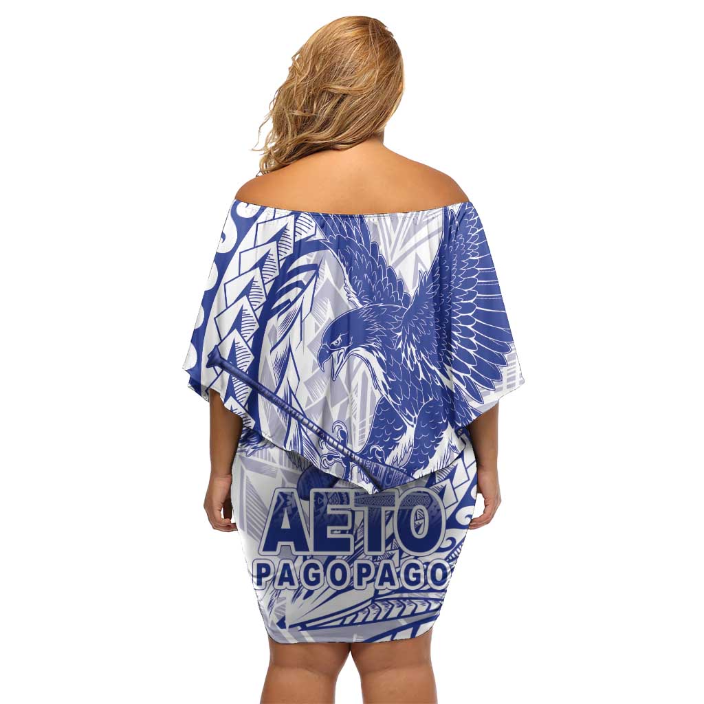American Samoa Pago Pago Aeto Off Shoulder Short Dress Wingstyle Blue-White Color LT03 - Polynesian Pride