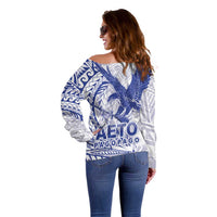 American Samoa Pago Pago Aeto Off Shoulder Sweater Wingstyle Blue-White Color LT03 - Polynesian Pride