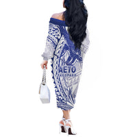 American Samoa Pago Pago Aeto Off The Shoulder Long Sleeve Dress Wingstyle Blue-White Color LT03 - Polynesian Pride