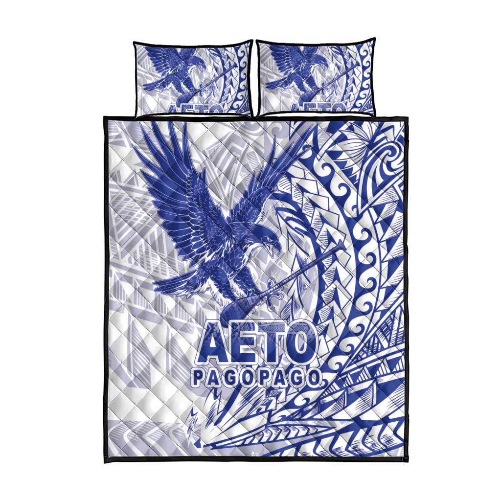 American Samoa Pago Pago Aeto Quilt Bed Set Wingstyle Blue-White Color LT03 - Polynesian Pride