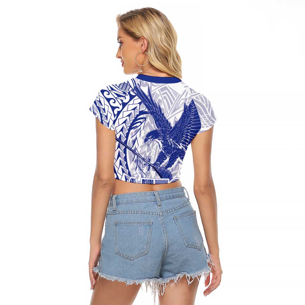 American Samoa Pago Pago Aeto Raglan Cropped T Shirt Wingstyle Blue-White Color LT03 - Polynesian Pride