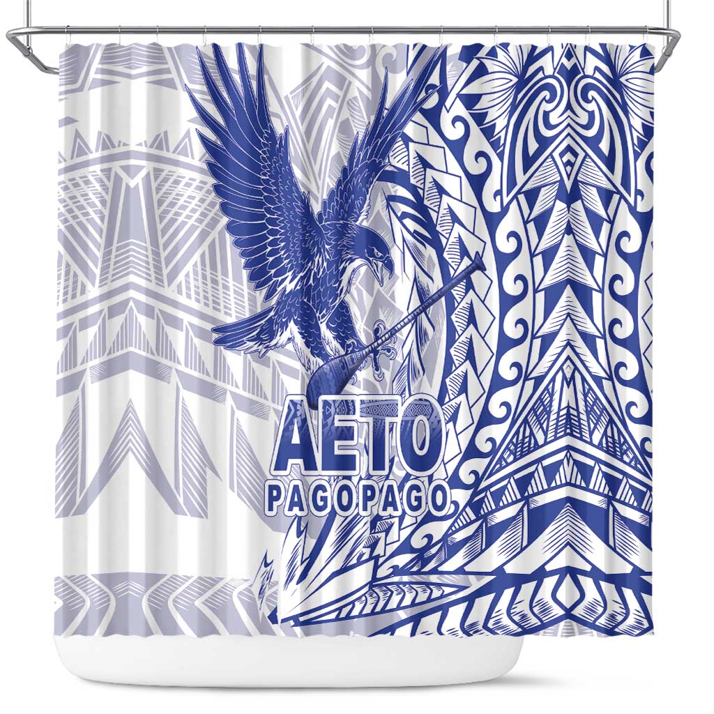 American Samoa Pago Pago Aeto Shower Curtain Wingstyle Blue-White Color LT03 White - Polynesian Pride