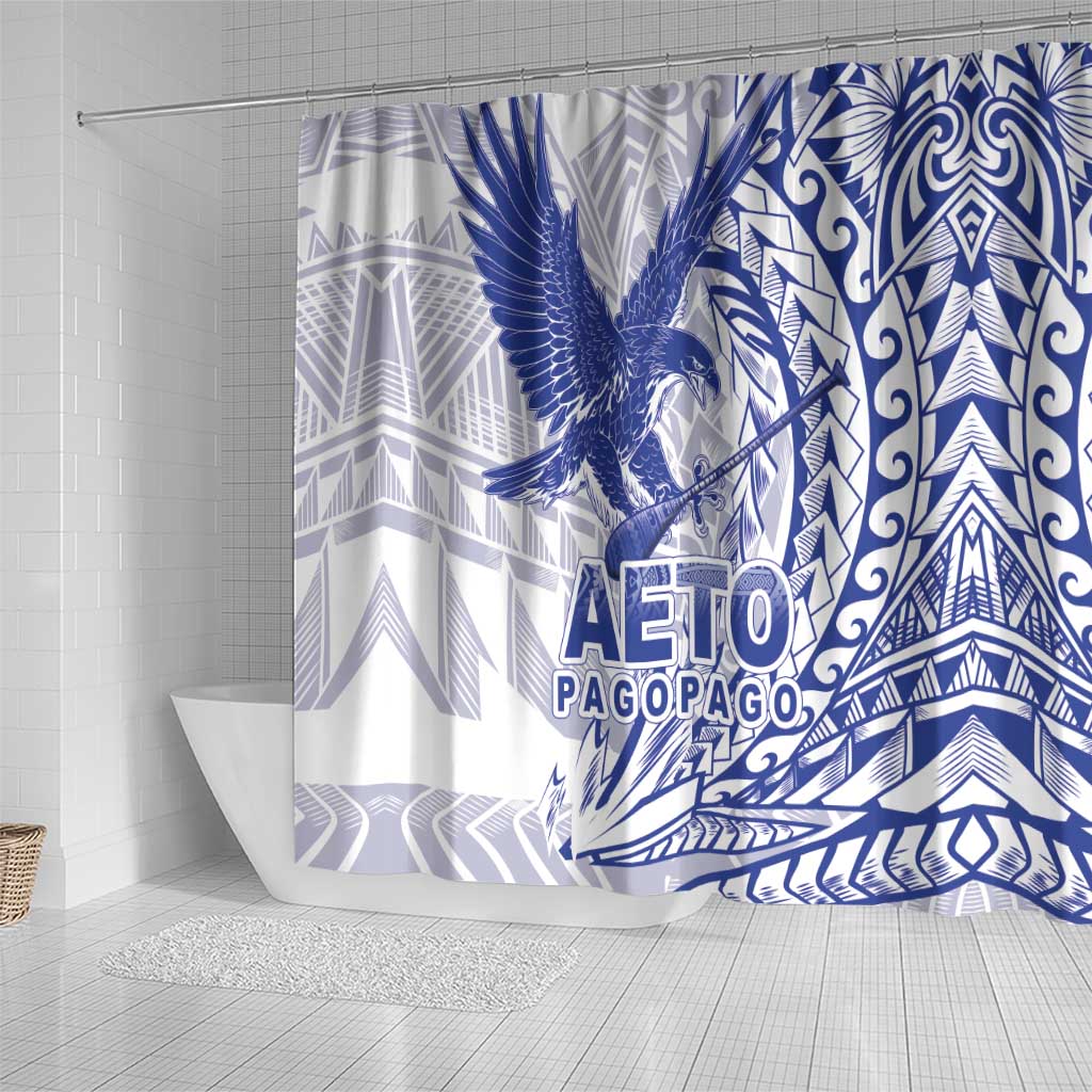 American Samoa Pago Pago Aeto Shower Curtain Wingstyle Blue-White Color LT03 - Polynesian Pride
