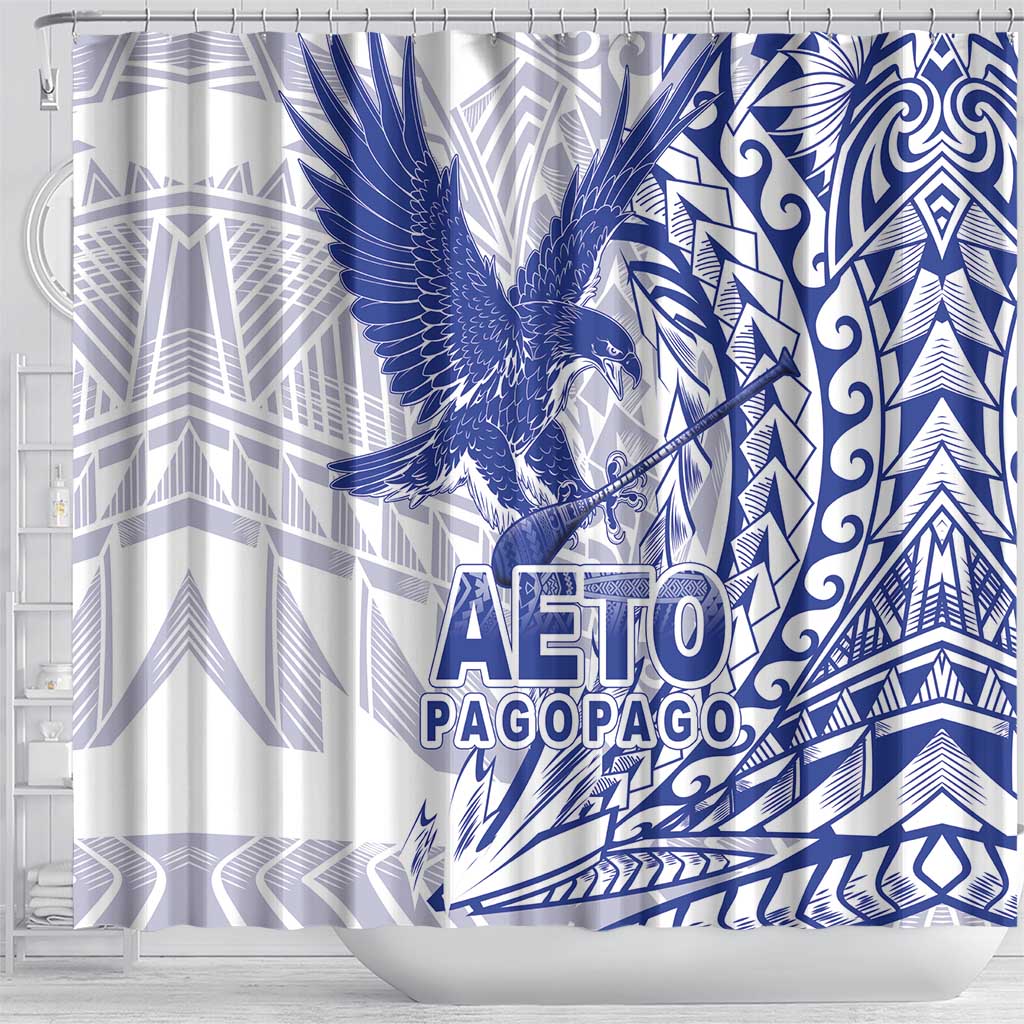 American Samoa Pago Pago Aeto Shower Curtain Wingstyle Blue-White Color LT03 - Polynesian Pride